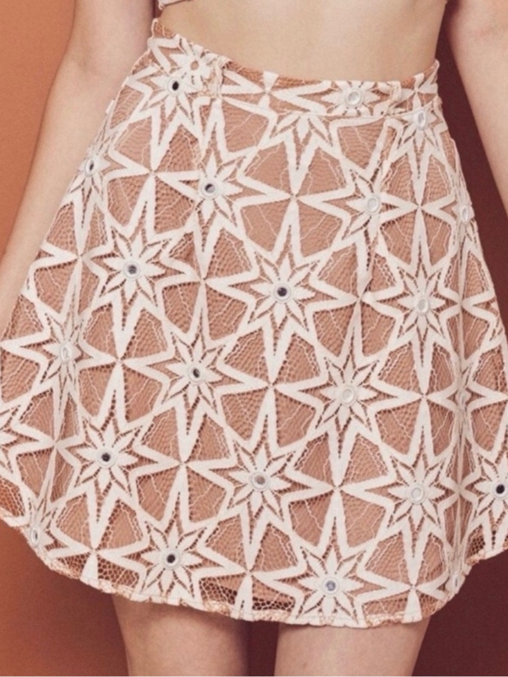 For Love And Lemons Brown and White Star Crochet Mini Dress Two-Piece